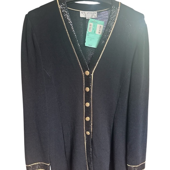 NWT St. John Evening VTG 1999 Black & Gold Embellished Trim Long Blazer Jacket - Picture 2 of 6